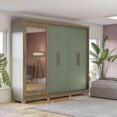 Guarda-Roupa 5 Portas Kappesberg CB01N564 com Espelho 4 Gavetas Nogueira/Macadamia/Verde Oliva