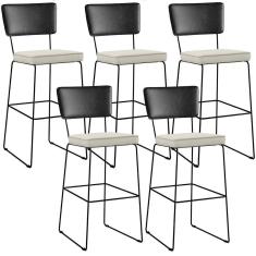 Kit 05 Banquetas Altas Allana L02 Preto Linho Champagne