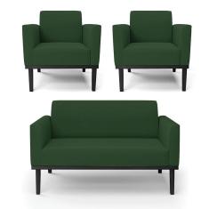 Sofá Namoradeira Com 2 Poltronas Base De Madeira Fixa Preto Marisa Veludo D03 - D`Rossi Verde