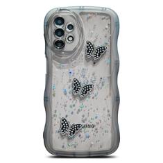 SUYACS Capa para celular Samsung Galaxy A12 fofa Kawaii com glitter encaracolado em forma de moldura borboleta 3D transparente para mulheres capa protetora à prova de choque de silicone macio para