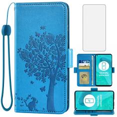 Asuwish Capa tipo carteira compatível com Moto G Fast 2020 e protetor de tela de vidro temperado, alça de pulso, suporte para cartão de crédito, capa para celular para Motorola GFast XT2045-3 feminino