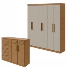 Conjunto de Guarda-roupa 6 Portas Jazz e Cômoda Toronto - Móveis Lopas