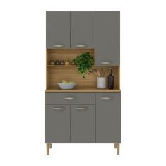 Armário De Cozinha Compacta 6 Portas E 1 Gaveta 90cm Baco Freijó-grafite - Pallazio