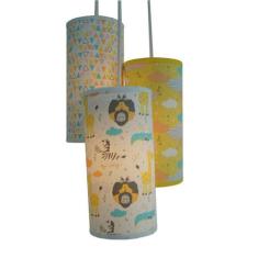 Lustre Pendente Luminária Cacho Triplo Tecidos Zoo Colorido - Crie Cas