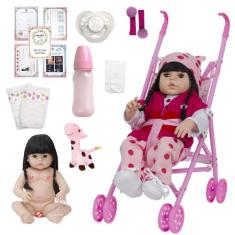 Boneca Tipo Reborn Girafa Princesa Corpo de Vinil Carrinho - Cegonha R