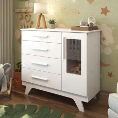 Cômoda Infantil 1 Porta com Janela 4 Gavetas em MDF Kakau Retrô Móveis