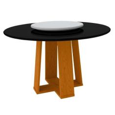 Mesa De Jantar Redonda Isabela 1,35M Com Tampo Giratório Ypê/Preto/Off