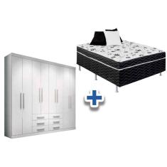Cama Box Conjugada Casal Union Ortobom + Guarda Roupa Master 8.6 Branco