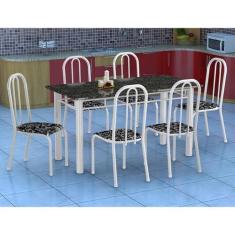 Conjunto de Mesa Granada com 6 Cadeiras Madri Branco e Preto Floral GR