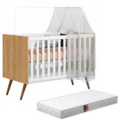 Berço 2 em 1 Americano Estilo Retrô Com Colchão e Grade Removível Pés 