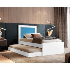 Bicama Solteiro Com Cama Auxiliar Luara Branco e Azul