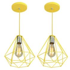 Kit 2 Pendentes Diamante Aramado Grande Amarelo - MARRYLUZ