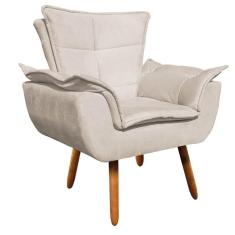 Poltrona Decorativa Sala De Estar Pés Palito Opla Suede Bege - Ibiza