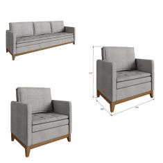 Conjunto de Sofá 3 lugares e 2 Poltronas Ingá Casa de Pedra Estofados Cru