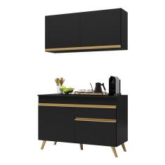 Cozinha Compacta Multimóveis Veneza GB FG3687 com Armário e Balcão Preta