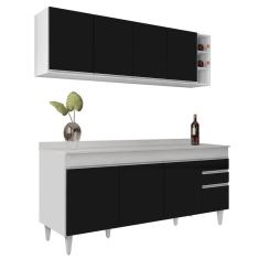 Armário Nevada e Balcão 180cm com Tampo Dallas Branco/Preto - Lumil