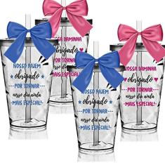 4 Copos Convite Twister Personalizados Agradecimento para Pajem e Daminha