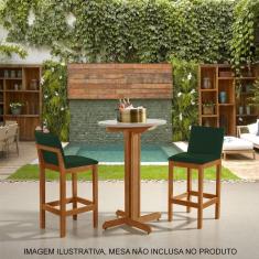 Kit 2 Banquetas Alta Luxo Pérola com Encosto Estofada em Veludo Verde Madeira Maciça Castanho