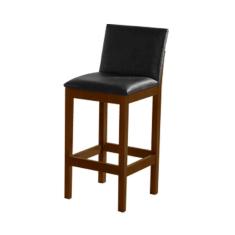 Banqueta Alta Luxo Pérola com Encosto Estofada em Couro Pu Preto Madeira Maciça Imbuia