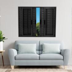 Janela Veneziana de Alumínio 6 Folhas 120 x 120cm Linha 25 Preto