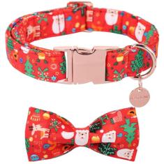 UP URARA PUP Coleira de Natal para cães com gravata borboleta, coleira de Natal para filhotes, meninas, meninos, cães ou gatos, gravata borboleta com fivela de metal durável, coleira fofa para animais