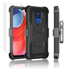 Njjex Capa para Moto G Play 2021, capa para Motorola G Play 2021 com protetor de tela de vidro temperado [2 unidades] [Nbeck] [Nbeck] à prova de choque resistente com fecho giratório coldre clipe de