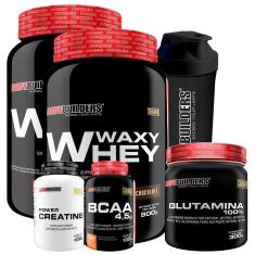 Kit 2 x Whey Protein Waxy Whey 900g + BCAA 100g + Creatina 100g + Glutamina 300g  + Coque - BB-Unissex