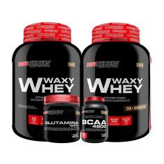 KIT - 2x Whey Protein Waxy Whey 2kg + Glutamina 300g + BCAA 4800 120 Cápsulas - Bodybuilders-Unissex