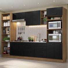 Armário de Cozinha Completa 330cm Rustic/Preto Agata Madesa 02, Rustic