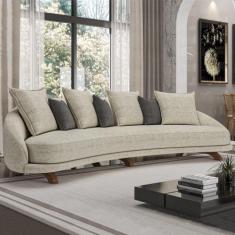 Sofá Living 3 Lugares 265cm Pés Madeira Morales com Almofadas Linho Be