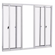 Janela de Alumínio de Correr 100x120cm 4 Folhas 2 Fixas com Vidro Liso