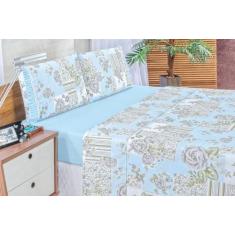 Kit Jogo Lençol Queen Size 4 Peças Algodão 180 Fios Estampado com Baba