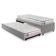 Bicama Box Solteiro Revestimento em Tecido Sintético Linho Cinza 88x18