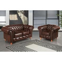 Conjunto Sofá 2 Lugares e Poltrona Luis Xv Chesterfield Vintage - BELL