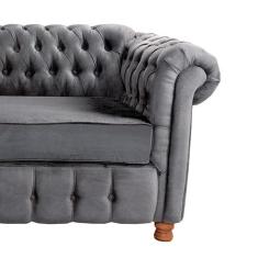 Sofá Chesterfield Capitone Luis XV Suede Cinza Chumbo 2M / Decoracao ,