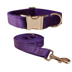 Conjunto de coleira e coleira de veludo macio com fivela de metal resistente - Coleiras ajustáveis duráveis para animais de estimação com trelas para cães pequenos, médios e grandes - Confortável e