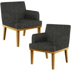 Kit 02 Poltronas Decorativas Para Sala de Estar Beatriz W01 Linho Chumbo - Lyam Decor