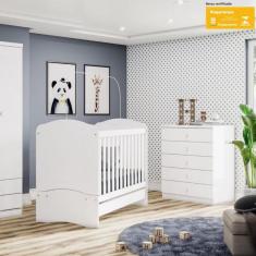 Quarto de Bebê Berço Mini Cama e Cômoda 5 Gavetas Bala de Menta Henn