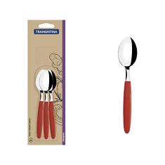 Conjunto De Colheres Para Chá Tramontina Ipanema Com Lâminas Em Aço Inox E Cabos De Polipropileno Vermelho 3 Peças