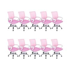 Kit 10 Cadeiras De Escritório Begonia Mesh Ergonômico Rosa
