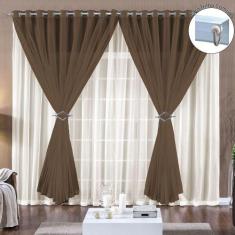 Cortina Paula 4,00M X 2,80M Tabaco Para Trilho Comum Tecido Voal Leve 