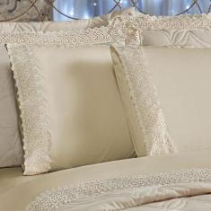 Jogo de Lençol Vinci Queen 4 Peças Guipir Percal 400 Fios Suave Detalh