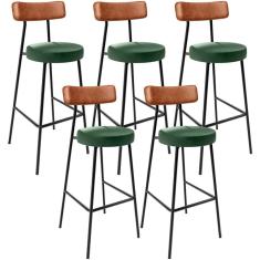 Kit 05 Banquetas Alta Bar Cozinha Sala Jantar Milão L02 Couríssimo Camel Facto Verde - Lyam Decor