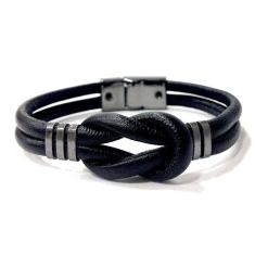 Pulseira Armazem Rr Bijoux Couro Masculina Nó Preta