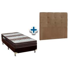 Cama Box Solteiro CRC + Colchão Ortopédico Light Ortobom + Cabeceira Clean Suede Bege