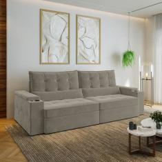 Sofá Retrátil Reclinável 4 Lugares 270cm Porta Copos e USB Embaúba Ext