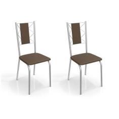 Cadeira Sala de Jantar Lisboa 2C076 Kit 2 Un Cromado/Courano Marrom - 