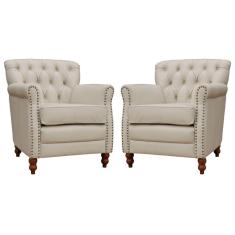 Kit 02 Poltronas Decorativas Sala de Estar Níger Pés Madeira Couro Off White - Gran Belo