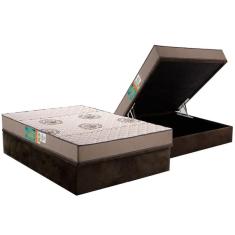 Cama Box Baú Casal: Colchão Espuma D33 Polar Pérola Clean + Base Crc Suede Brown (138x188)