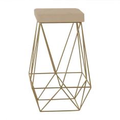Banqueta Decorativa Kathy Base Gold Veludo Bege Gran Belo